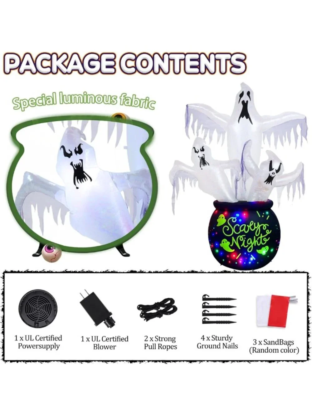 8FT Outdoor Halloween Inflatable Ghost Decoration with LED Lights - Spooky Fun!